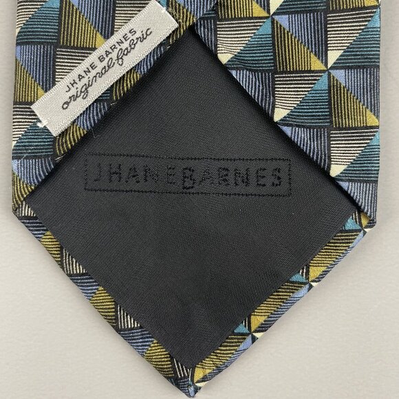 Jhane Barnes Geometric Silk Tie Blue & Gold Made in Japan - Picture 7 of 11
